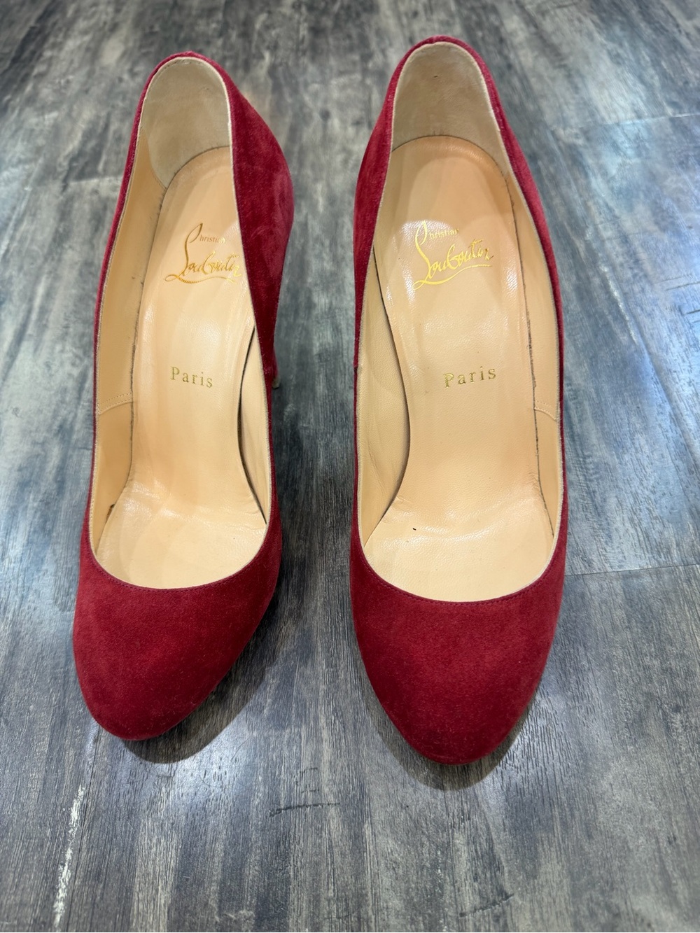Christian Louboutin Wine Red Suede Rounded Toe Pumps
